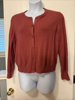 Nine West Mauve Crewneck Button Cardigan
